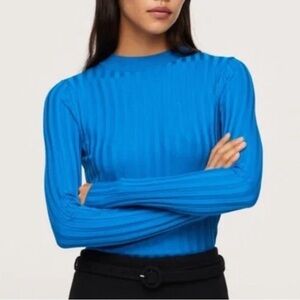 Mango Ribbed Cobalt Blue Long Sleeve Jersey Top